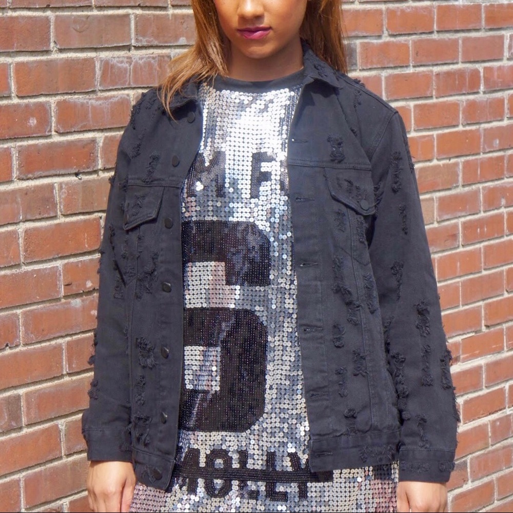 distressed Blank denim jacket